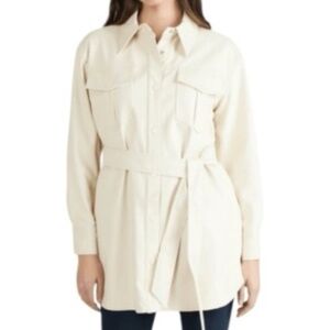NVLT Vegan Leather Belted Jacket, Ivory, Medium or Large - NWT